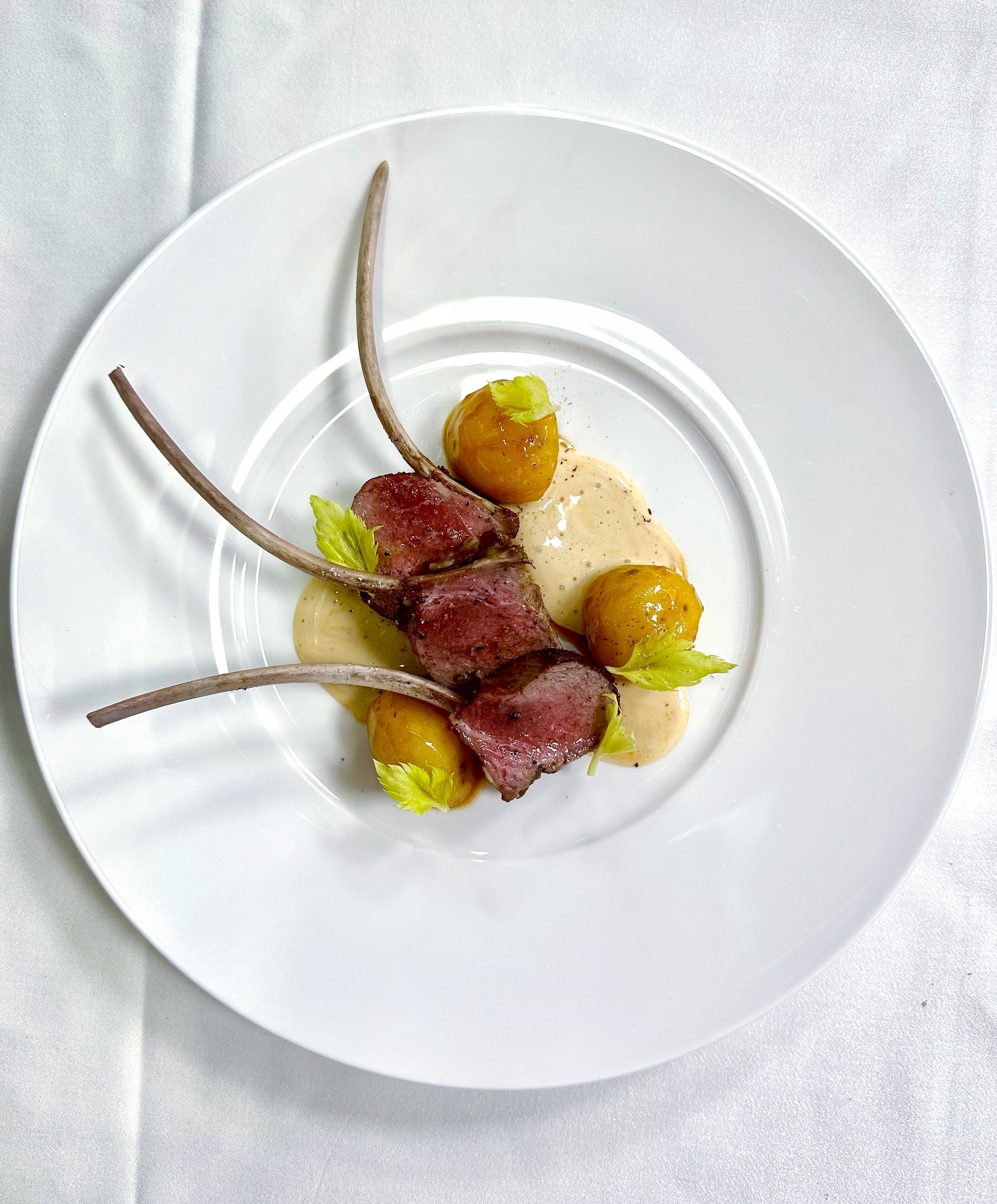 Rack of lamb with roasted tomatoes and a light cream sauce